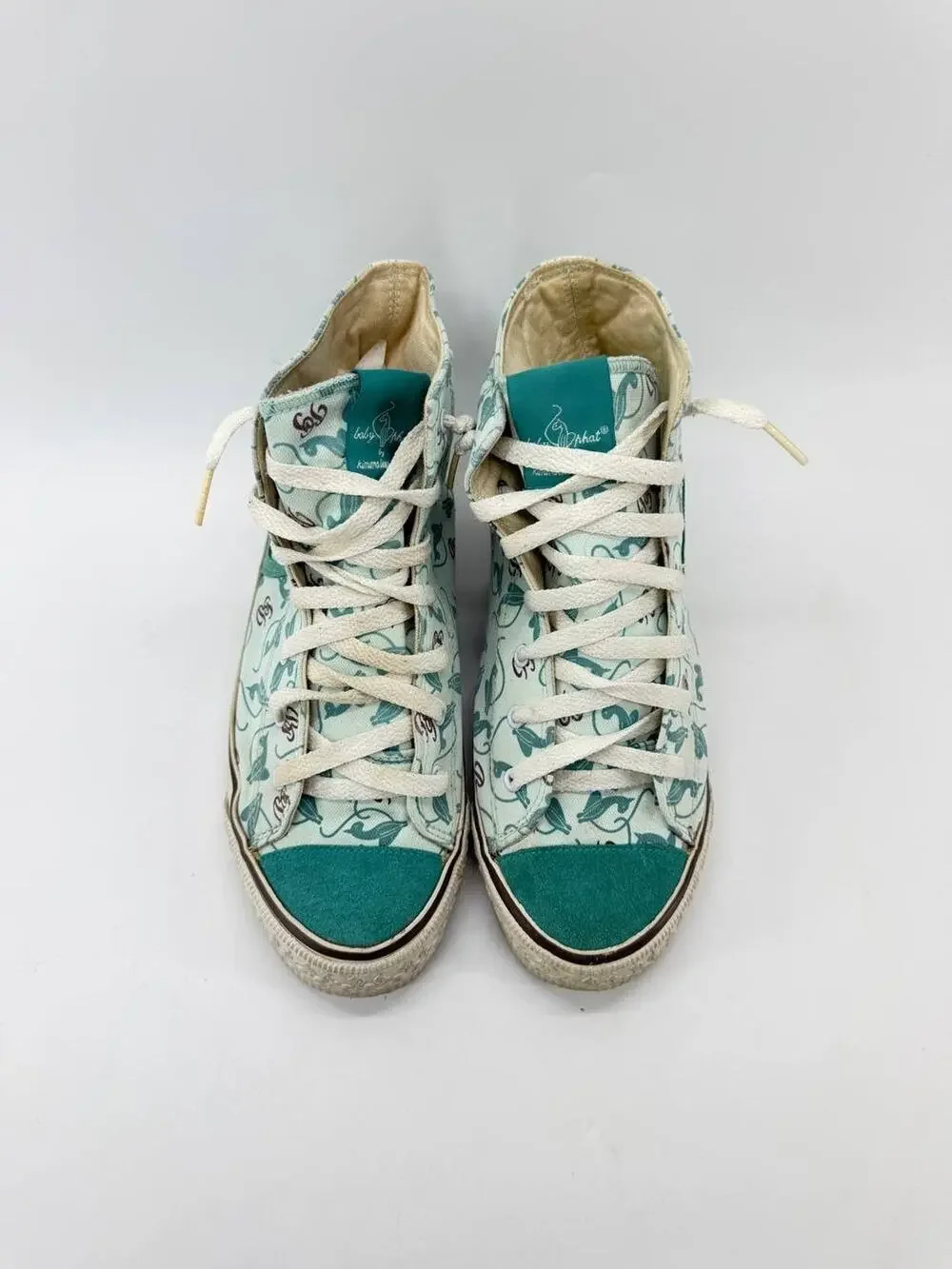 Vintage Y2K Baby Phat Logo Canvas High Top Sneakers Women Size 7 Aqua Cat